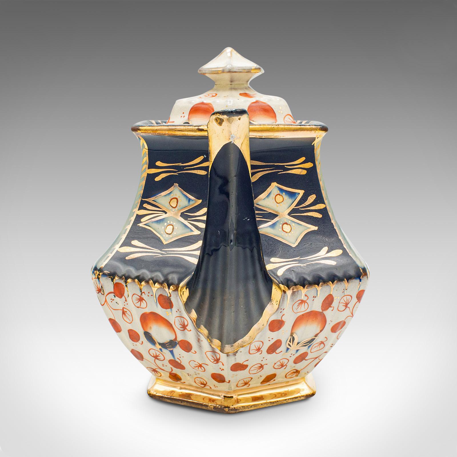 Anglo-Japanese Antique Imari Pattern Teapot, English, Ceramic, Decorative Tea Kettle, Victorian For Sale