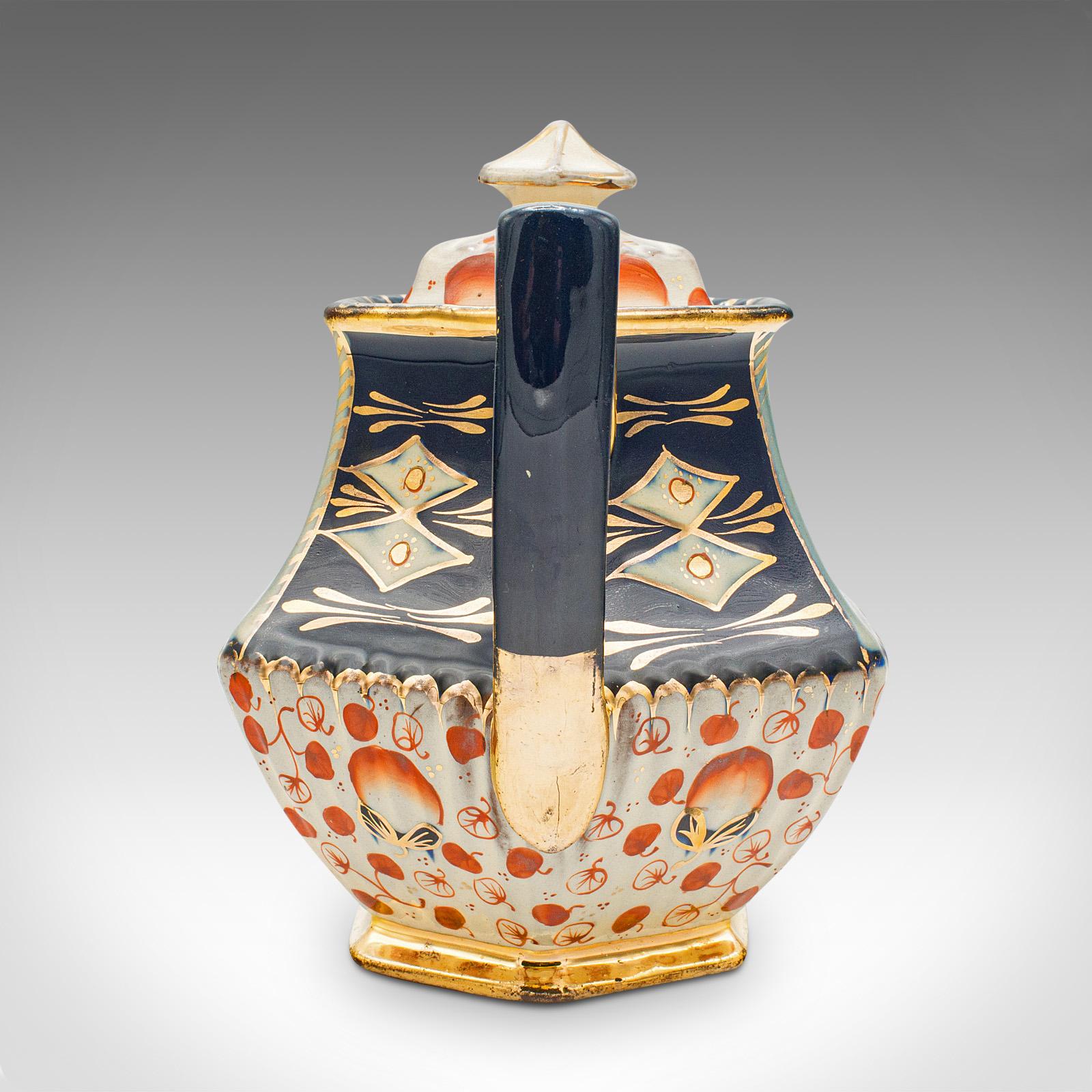 British Antique Imari Pattern Teapot, English, Ceramic, Decorative Tea Kettle, Victorian For Sale