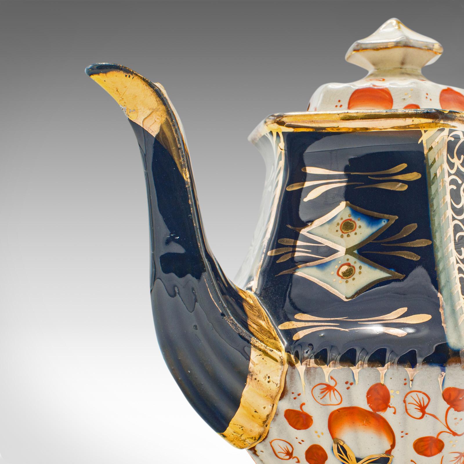 Antique Imari Pattern Teapot, English, Ceramic, Decorative Tea Kettle, Victorian For Sale 1