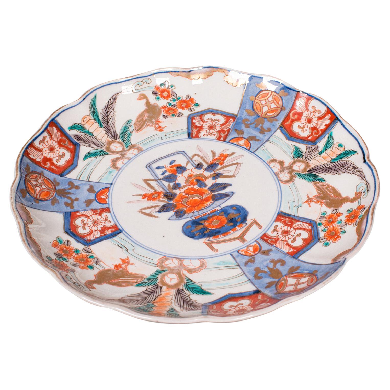 Antique Imari Plate, Japanese, Hand Painted, Ceramic, Serving Dish, Victorian For Sale