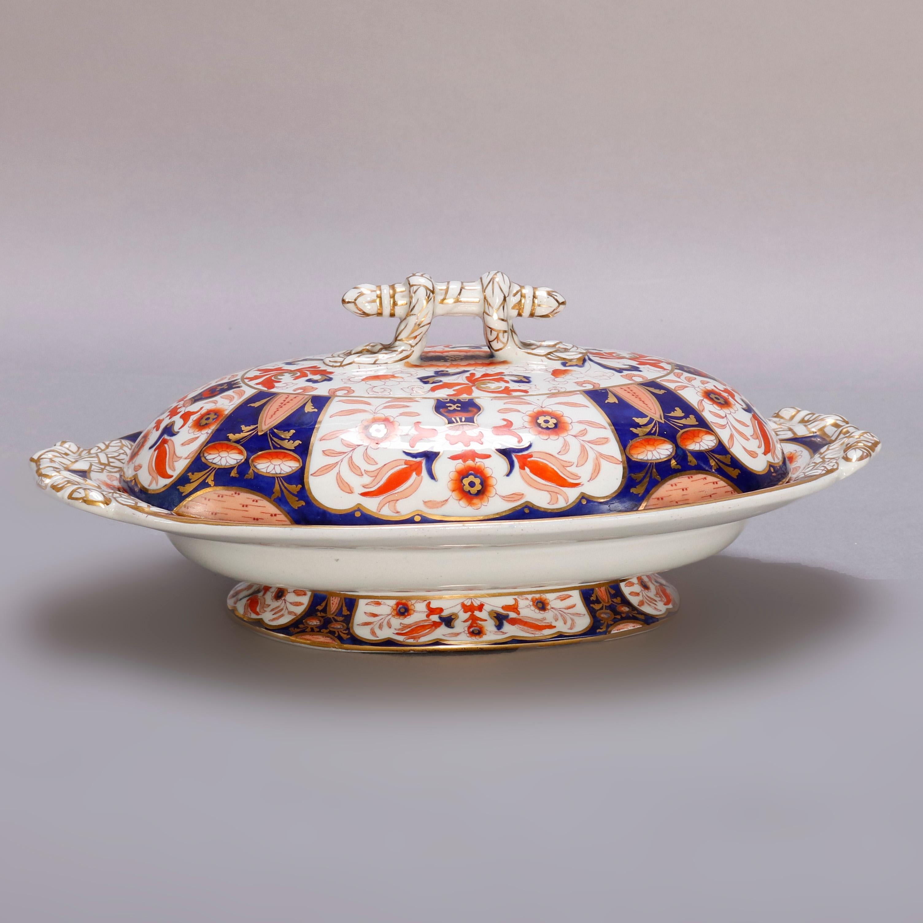 Antique Imari Style English Chinoiserie Hand Painted Ironstone Tureen circa 1880 1