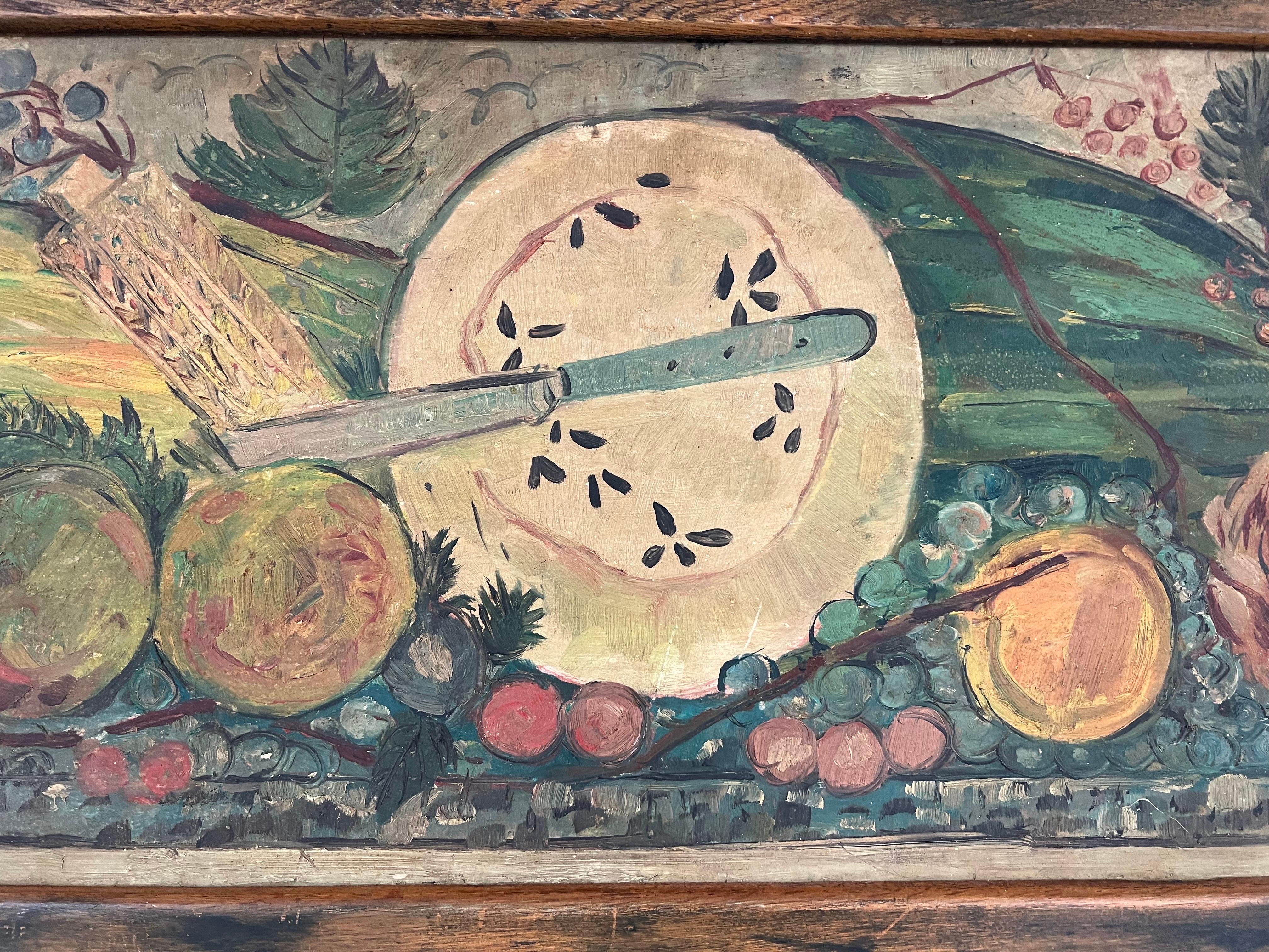 Antique Impasto Fruit Still Life on Board  For Sale 8