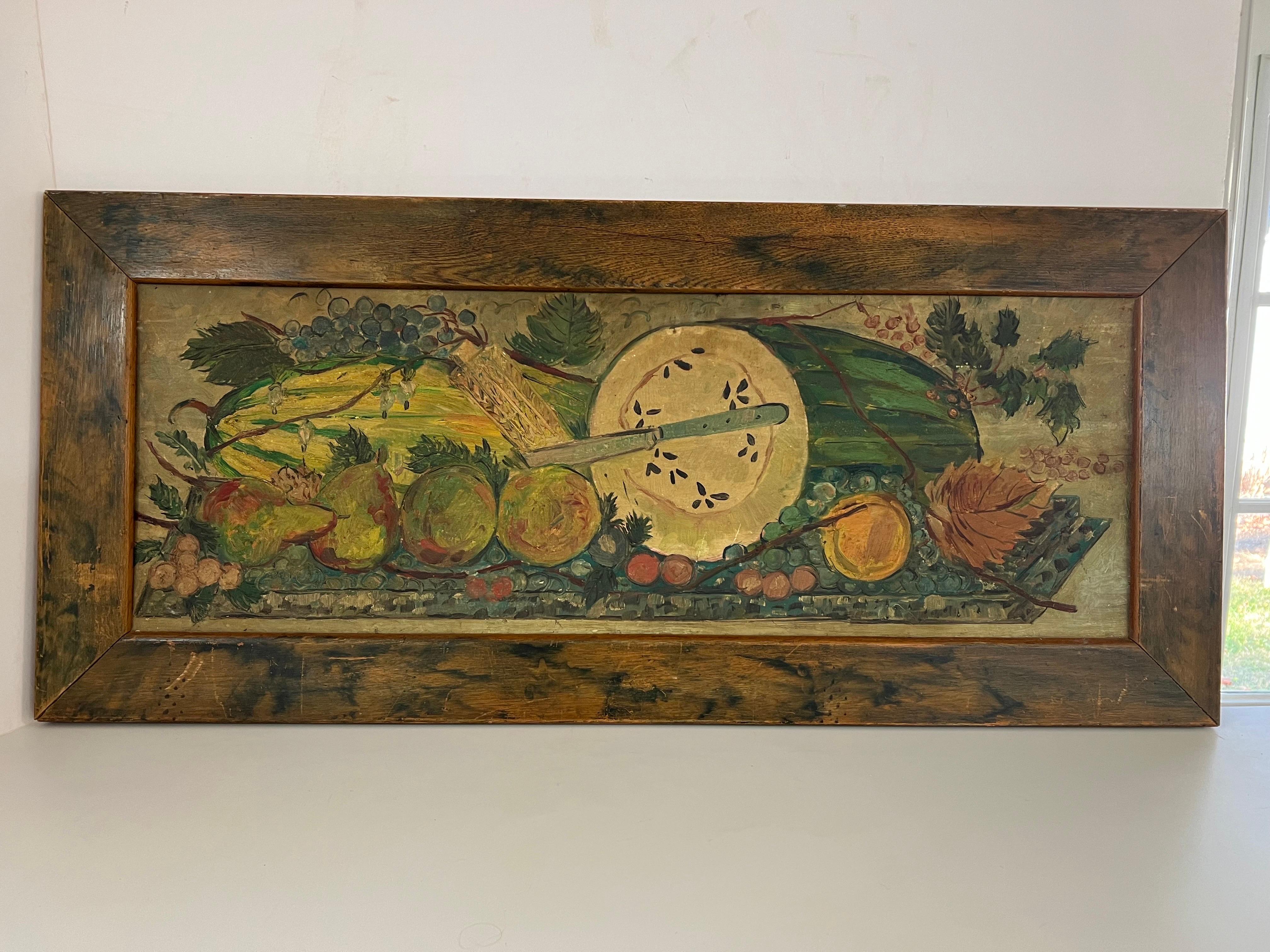 Antique Impasto Fruit Still Life on Board  In Good Condition For Sale In Redding, CT