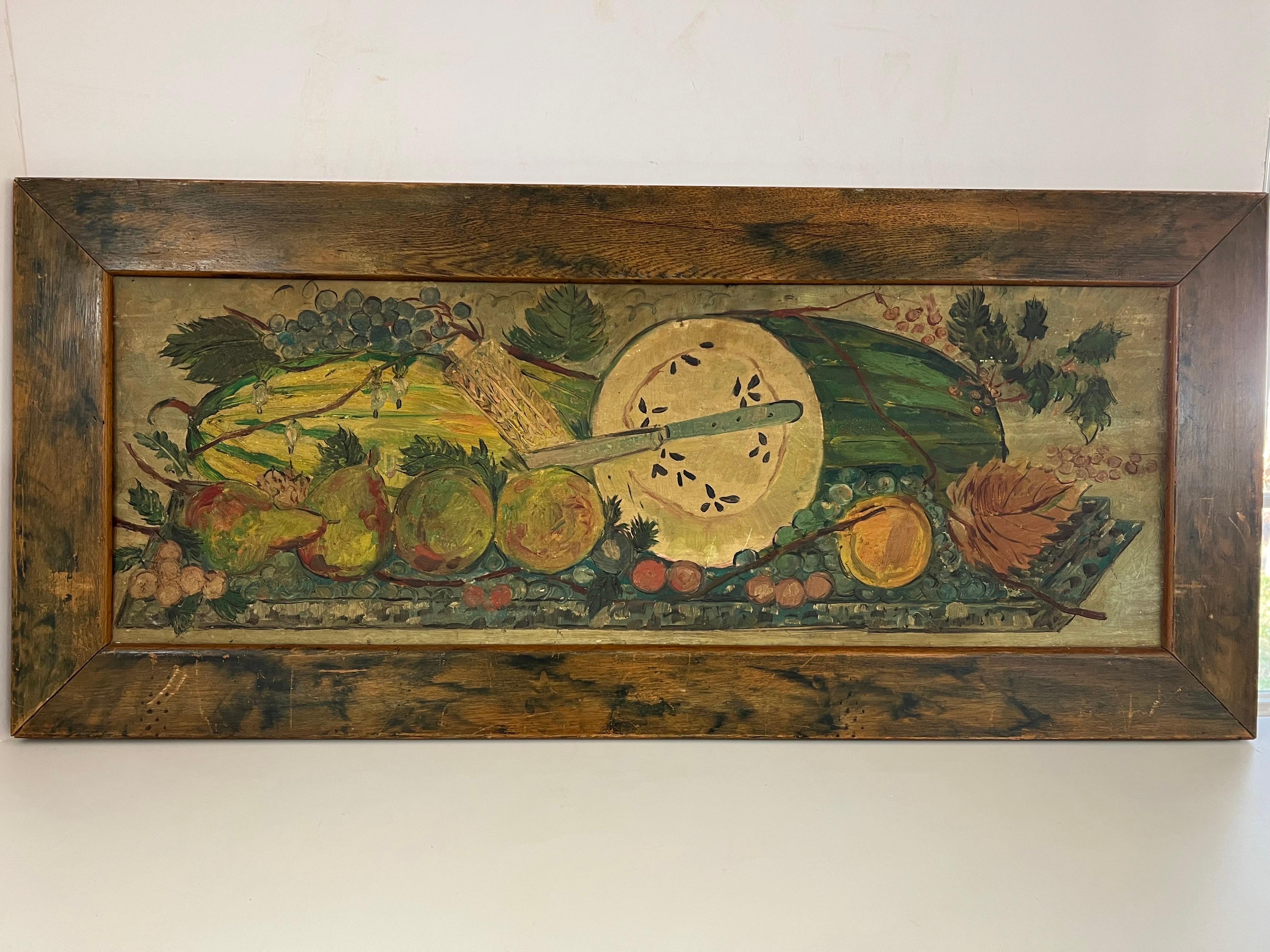 19th Century Antique Impasto Fruit Still Life on Board  For Sale