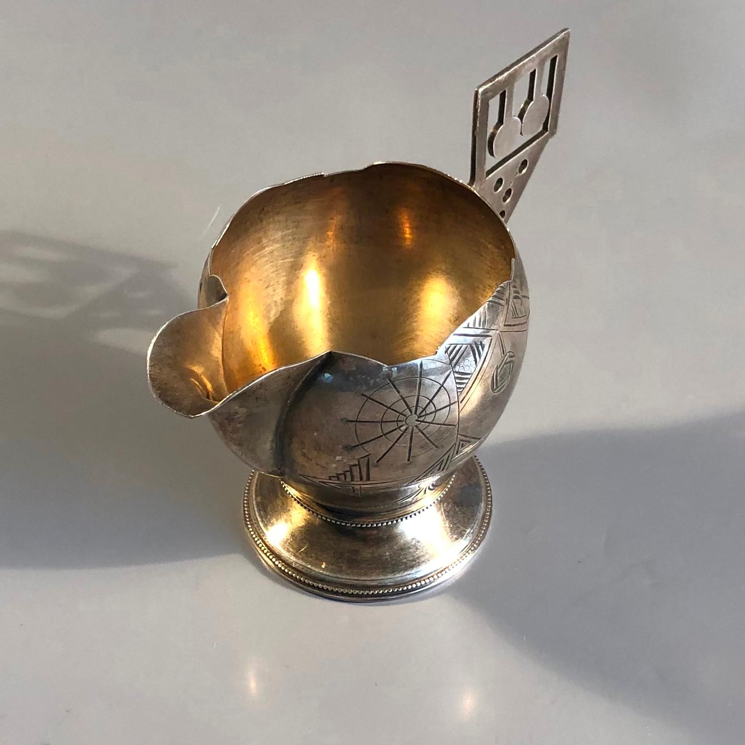 Antique Imperial 84 Silver Engraved Creamer by Antip Kuzmichev, Russia, 1900s For Sale 3