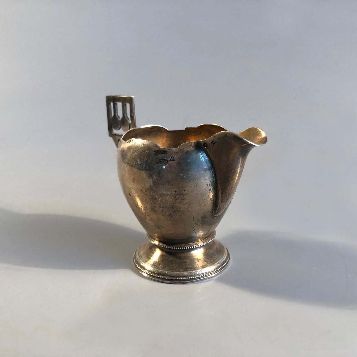 Russian Antique Imperial 84 Silver Engraved Creamer by Antip Kuzmichev, Russia, 1900s For Sale