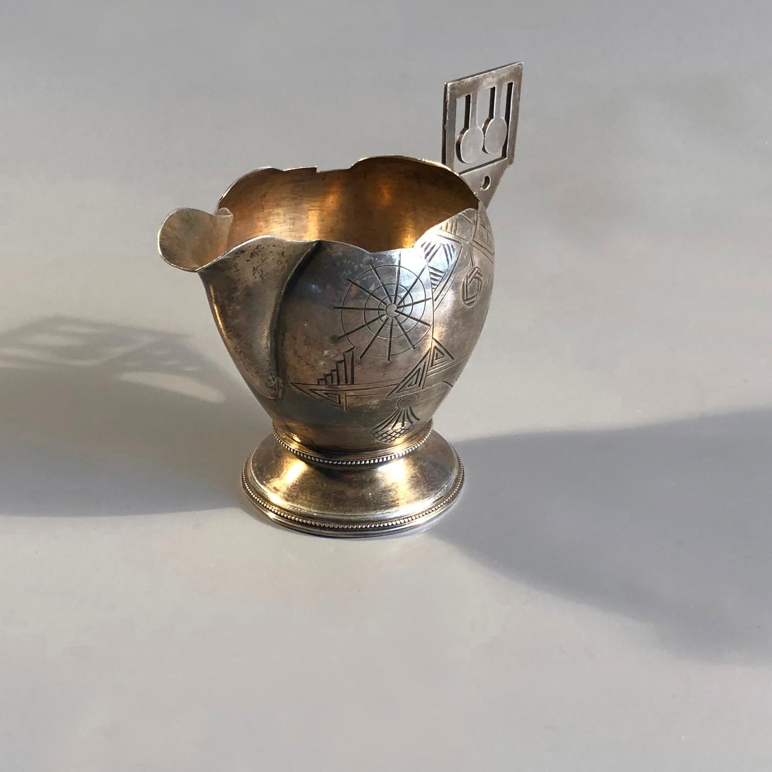 Antique Imperial 84 Silver Engraved Creamer by Antip Kuzmichev, Russia, 1900s For Sale 1