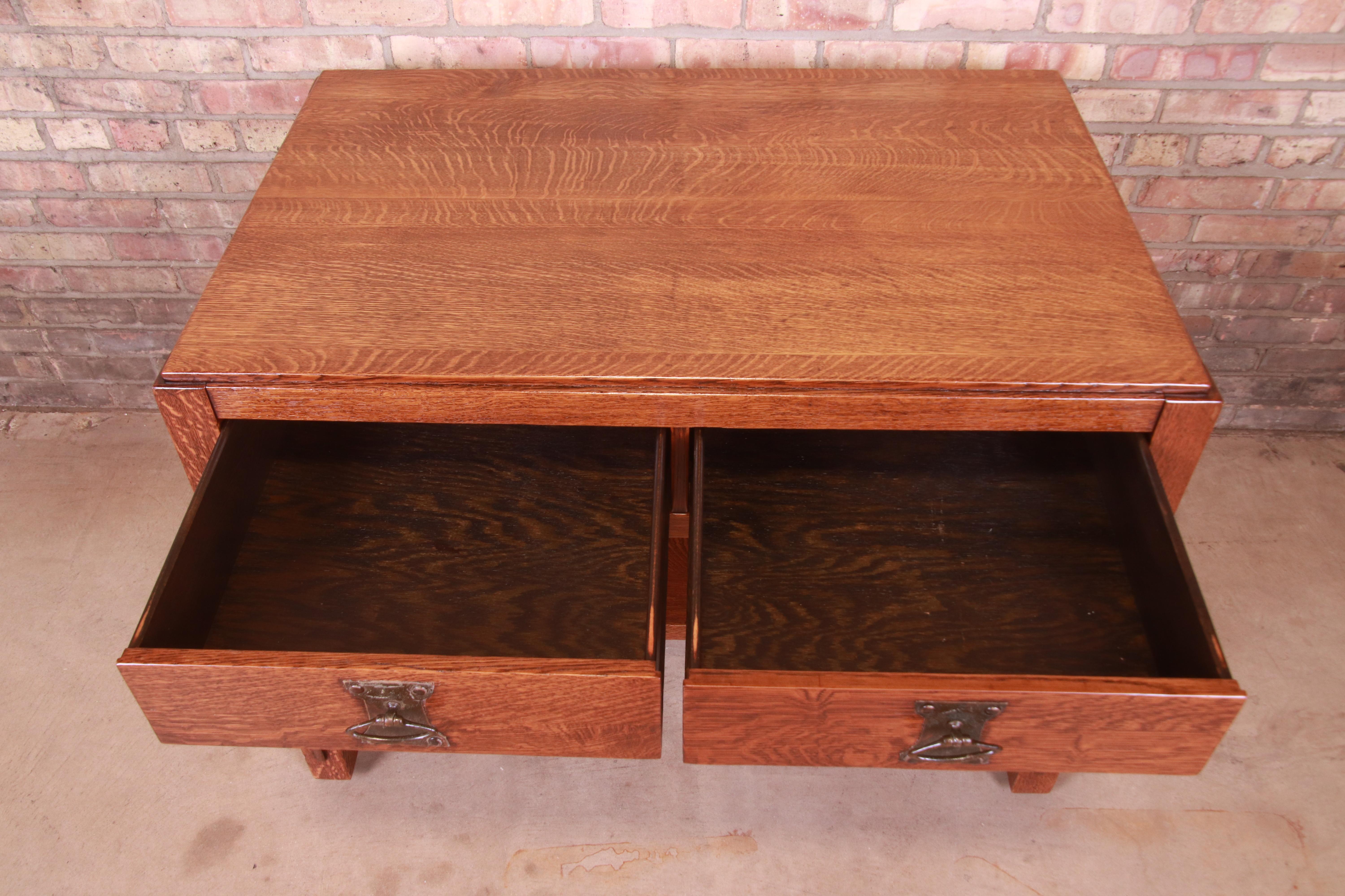 Antique Imperial Arts & Crafts Oak Writing Desk or Library Table, Newly Restored 4