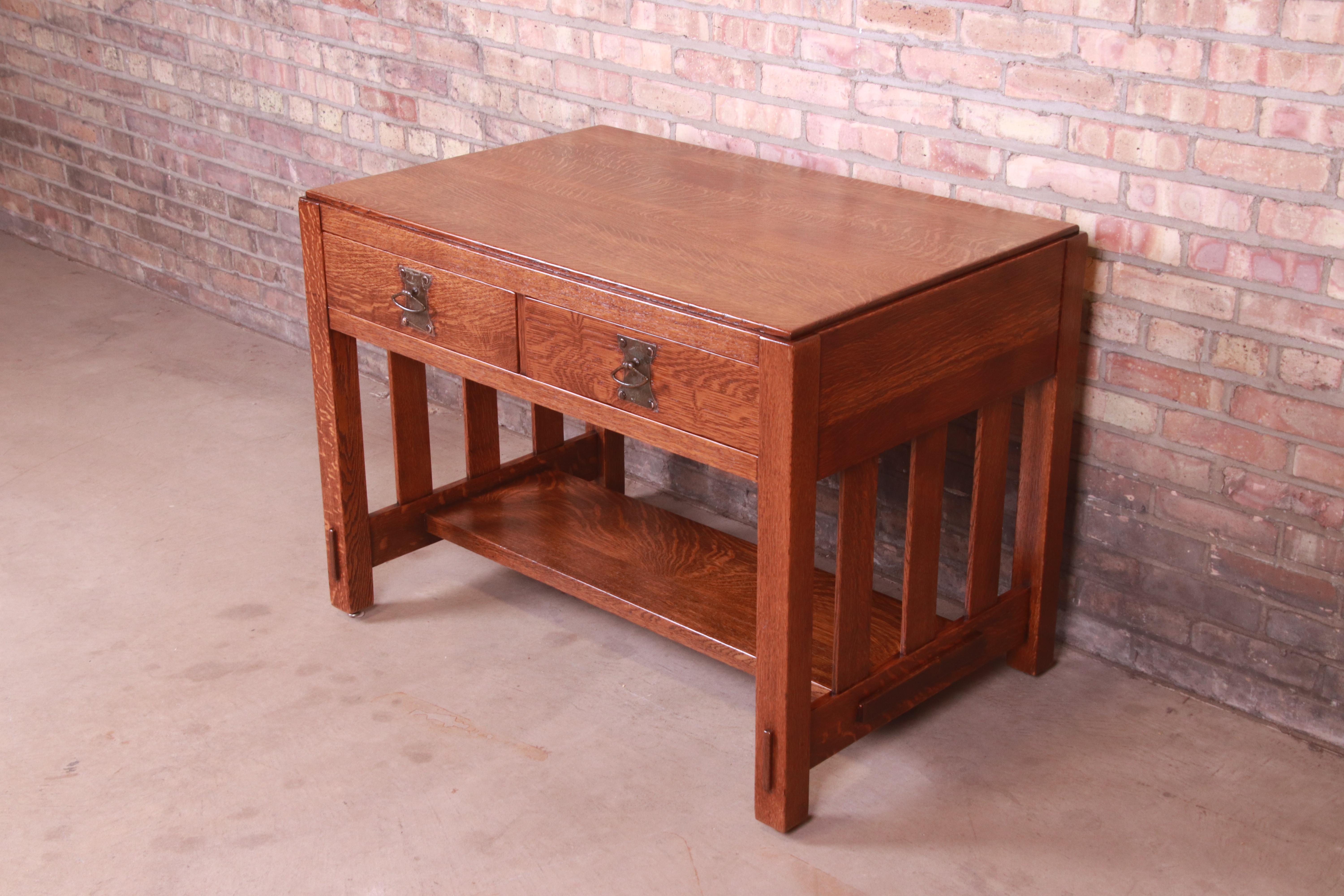 Arts and Crafts Antique Imperial Arts & Crafts Oak Writing Desk or Library Table, Newly Restored