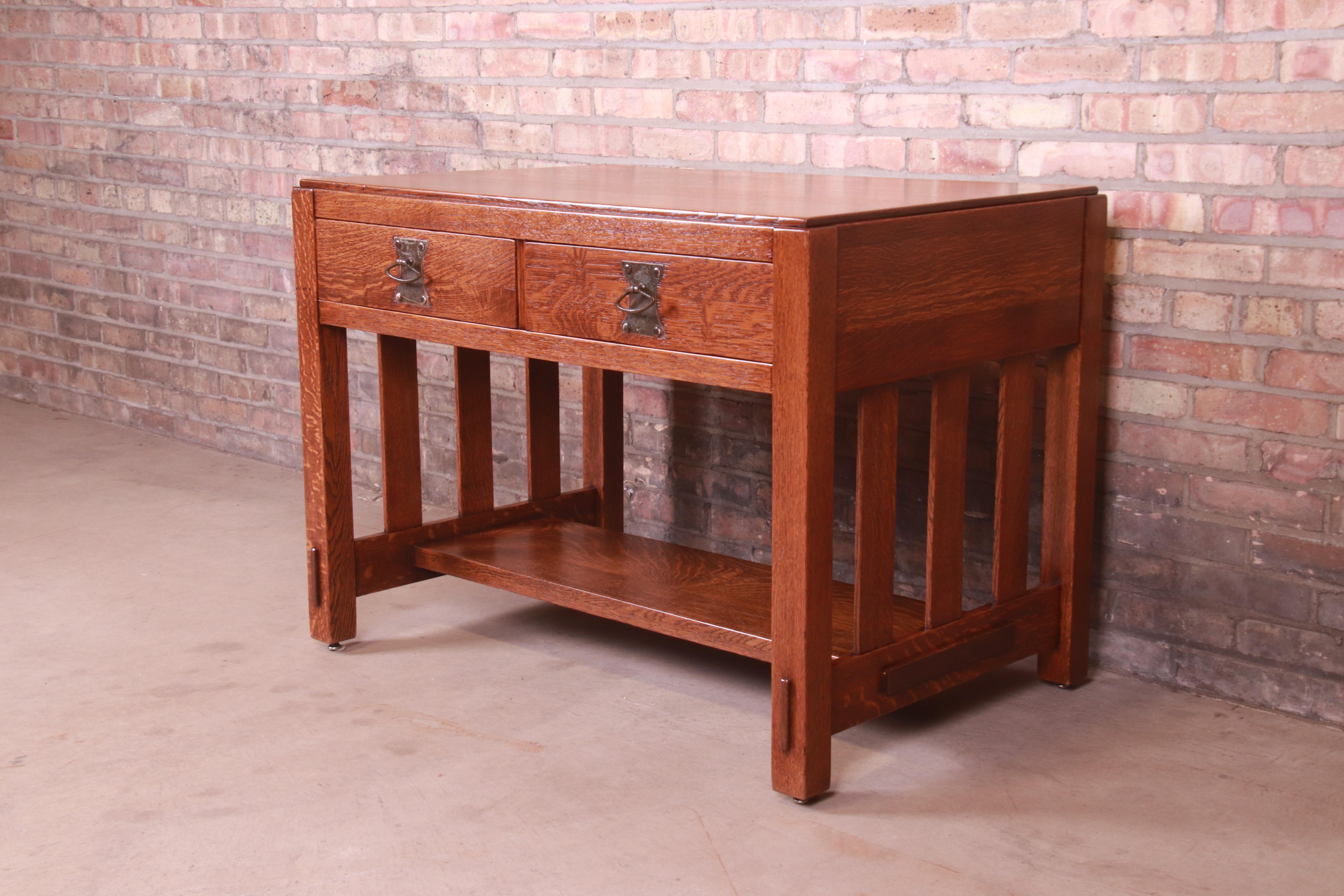 American Antique Imperial Arts & Crafts Oak Writing Desk or Library Table, Newly Restored