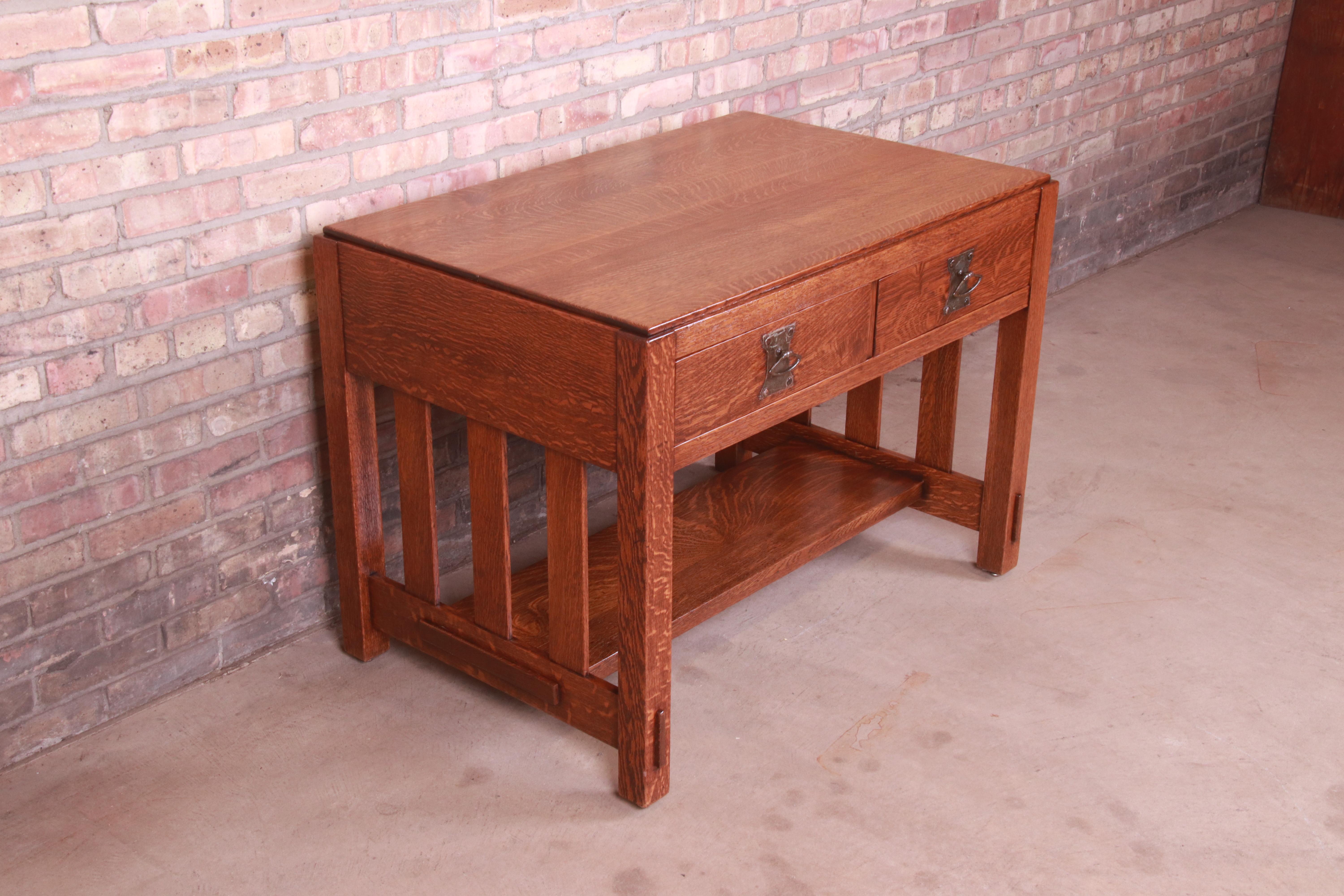 Antique Imperial Arts & Crafts Oak Writing Desk or Library Table, Newly Restored In Good Condition In South Bend, IN