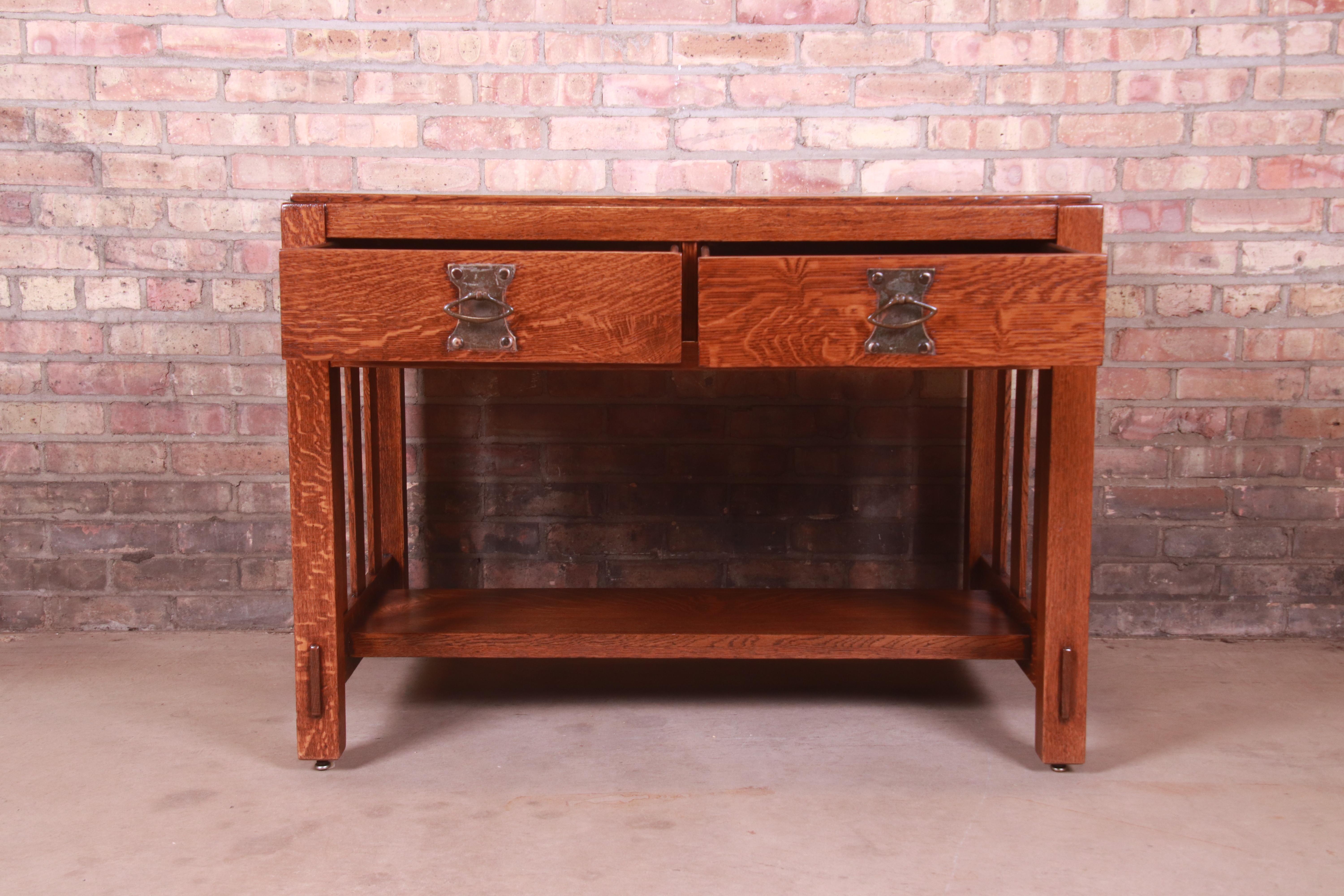 Copper Antique Imperial Arts & Crafts Oak Writing Desk or Library Table, Newly Restored