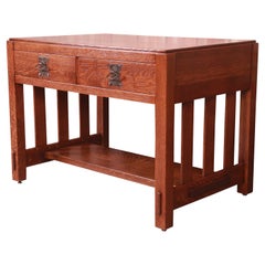Antique Imperial Arts & Crafts Oak Writing Desk or Library Table, Newly Restored