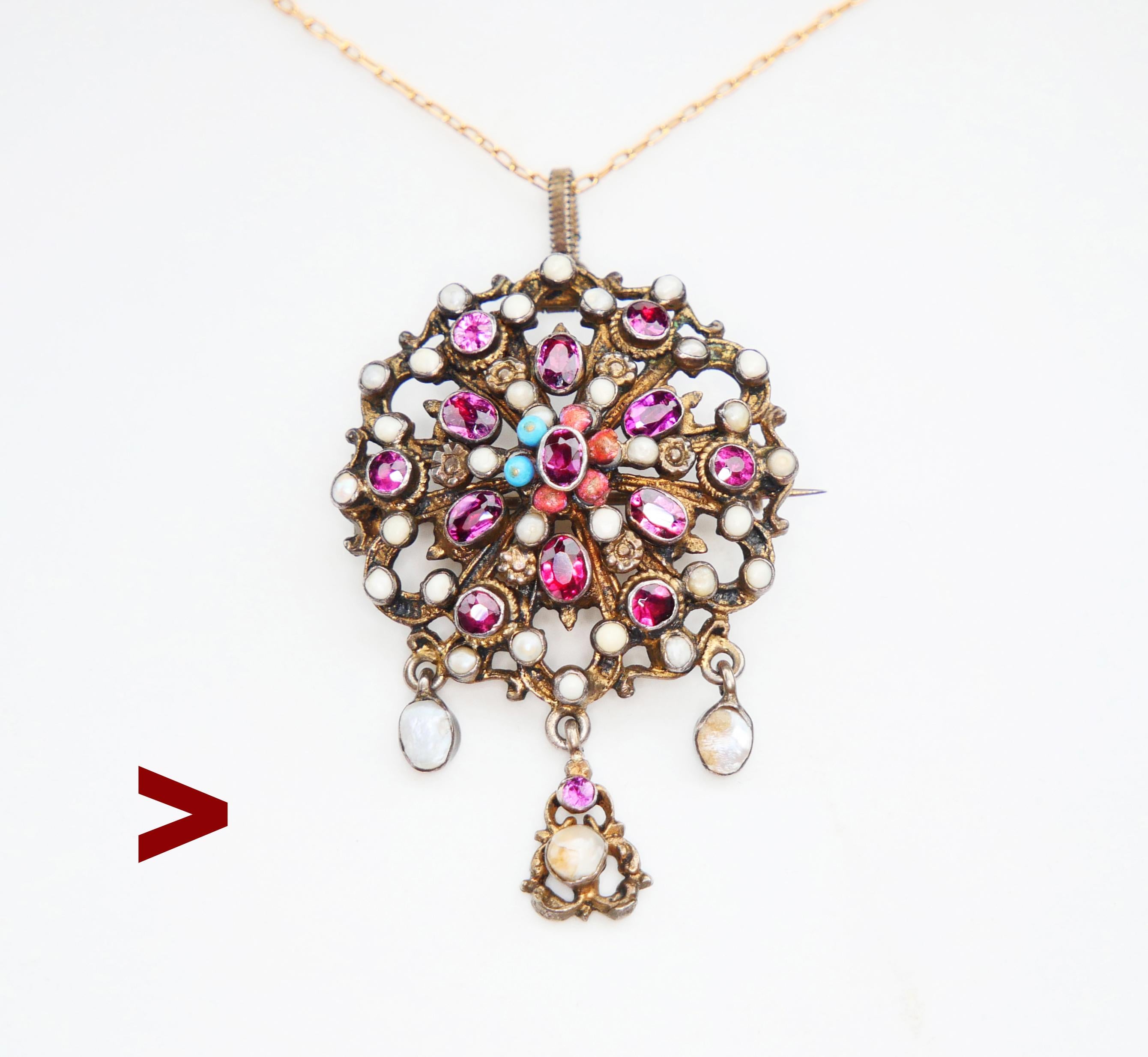 Fine Antique piece of Bohemian jewelry made on the territories of the former Austrian-Hungarian Empire ca. late 19th century. This type of design closely follows the patterns of Renaissance styles that were very trendy in Europe in the 1850s -