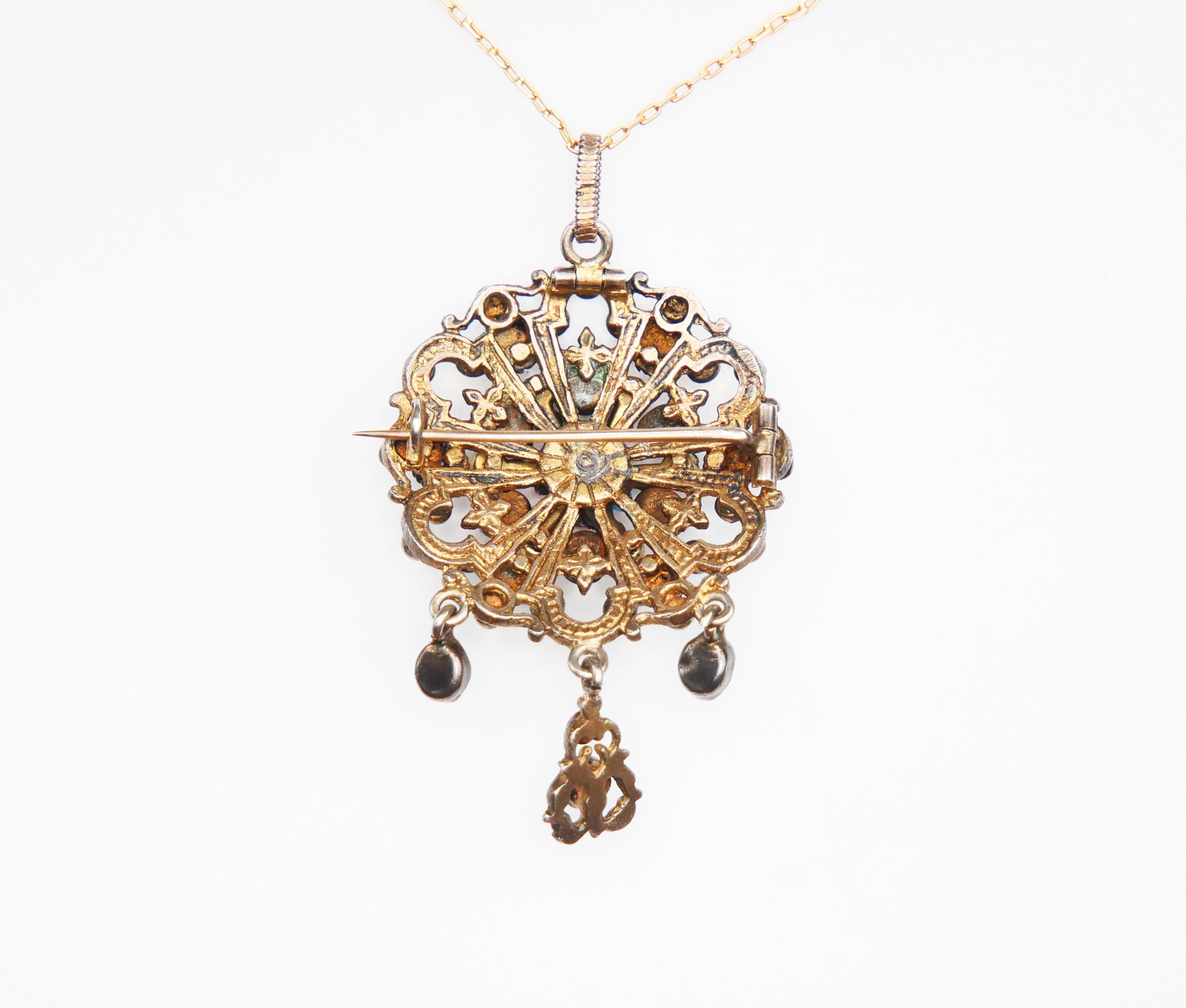 Broche pendentif autrichienne impériale ancienne perles rhodolite émaillée argent 10,5 g Pour femmes en vente