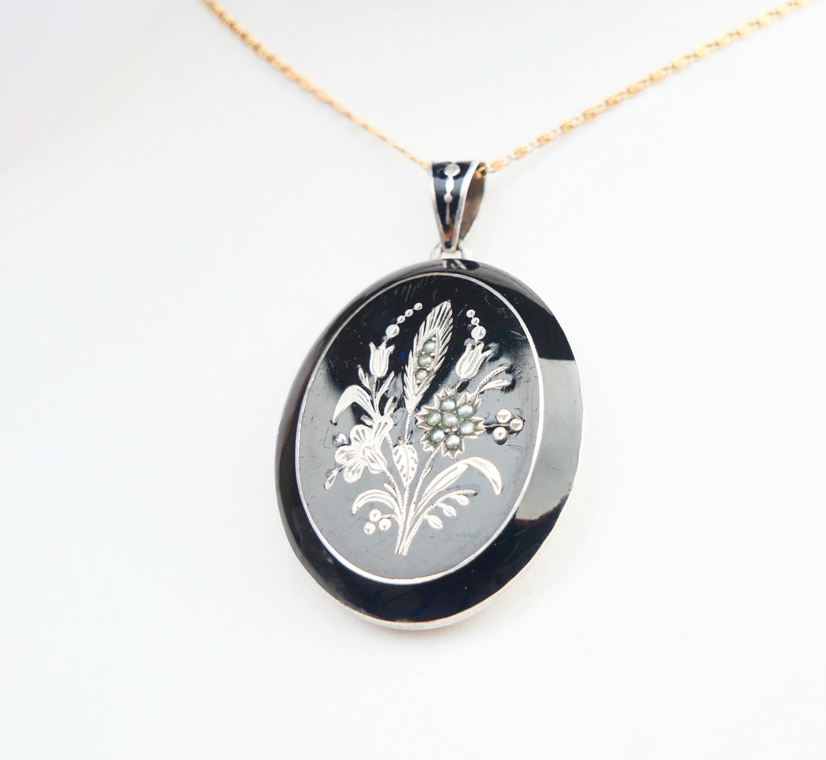 da uomo o donna Antico ciondolo austriaco imperiale con smalto nero e perle in argento massiccio /15 gr. in vendita
