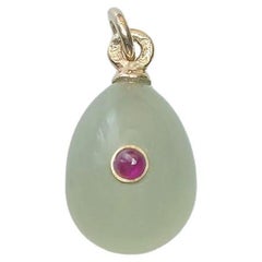 Antique Imperial Bowenite Ruby Gold Egg Pendant by Alfred Thielemann