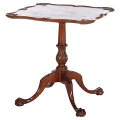 Antique Imperial Chippendale Carved Mahogany Side Table With Claw & Ball Feet