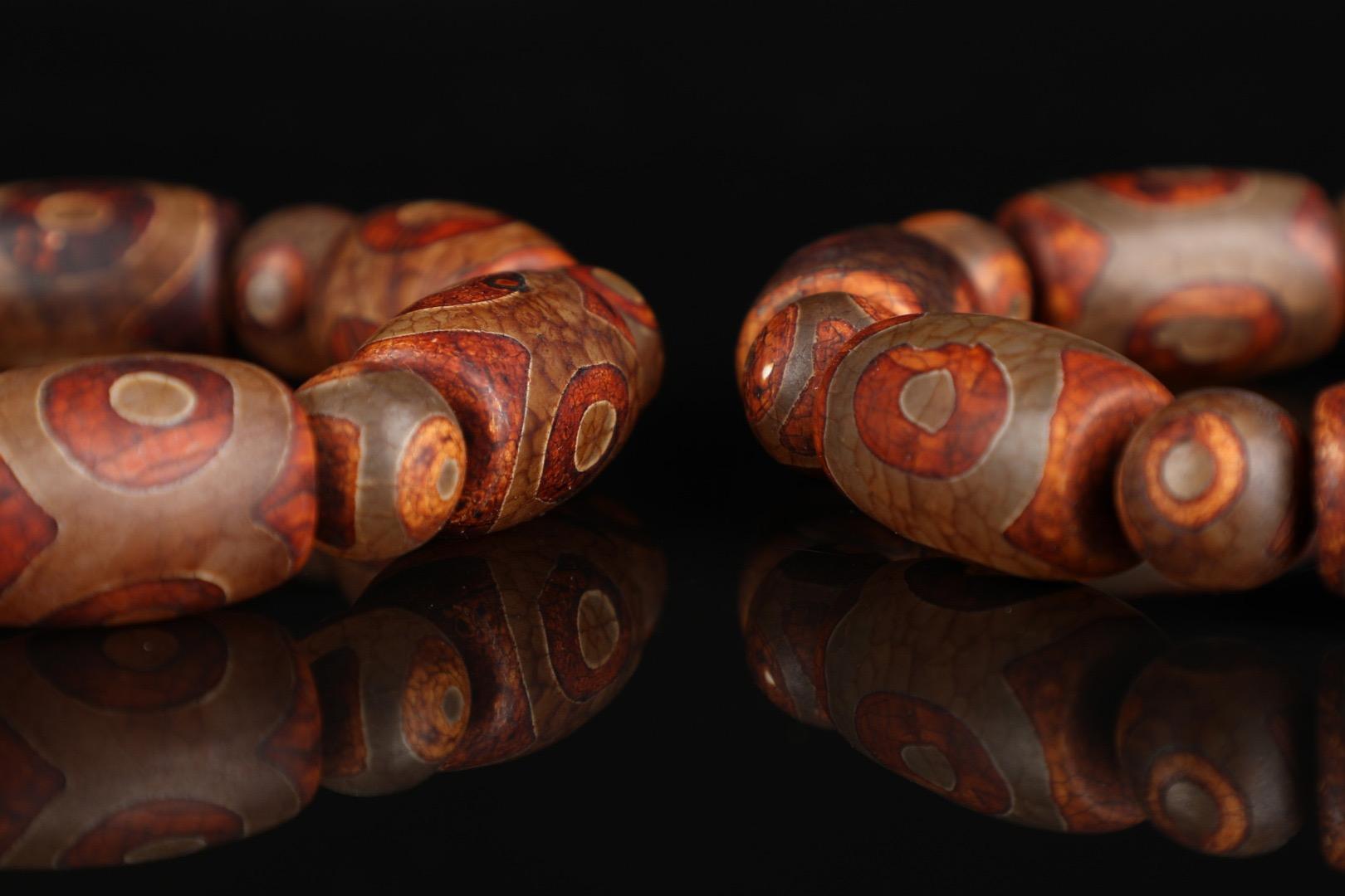 19th Century Antique Imperial Dzi Beads Bracelets Pair From China For Sale