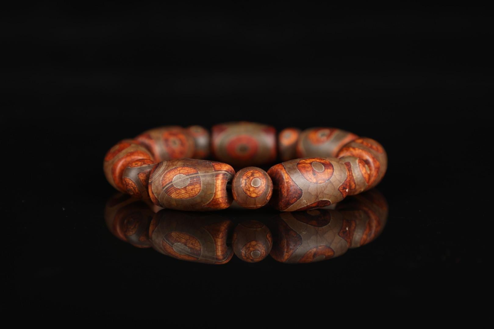 Antique Imperial Dzi Beads Bracelets Pair From China For Sale 1