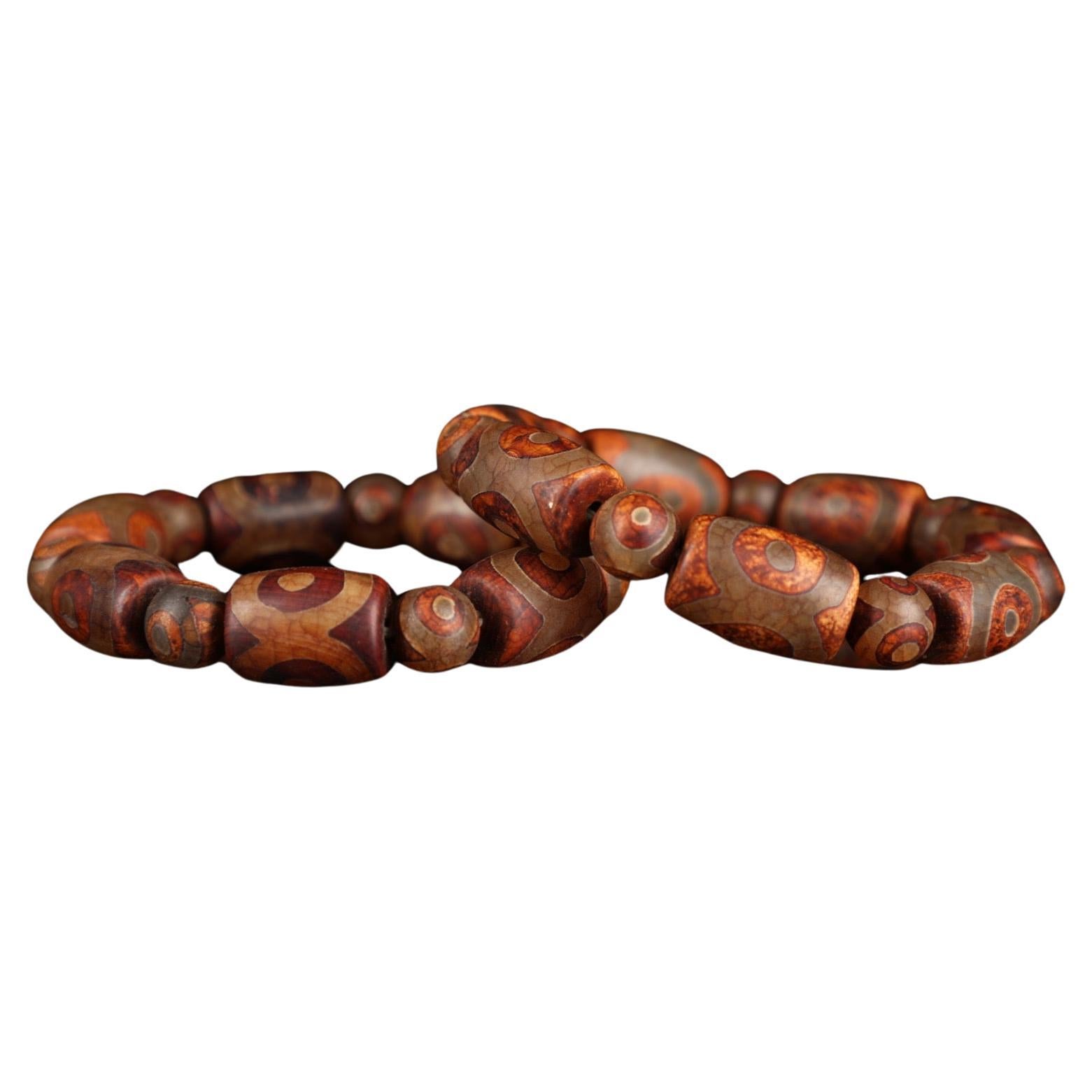 Antique Imperial Dzi Beads Bracelets Pair From China For Sale