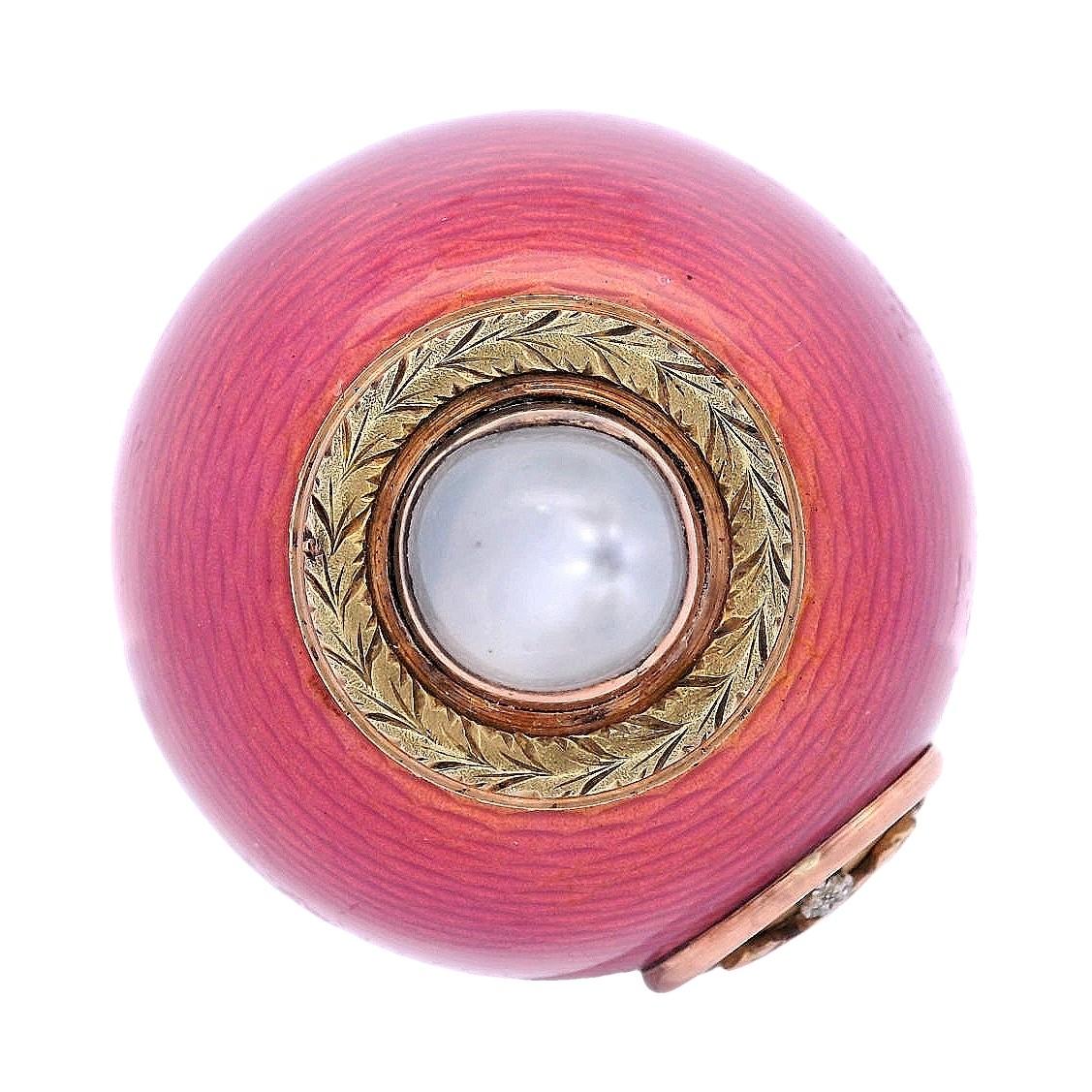 Art Nouveau Antique Imperial  Faberge Rose Gold  Guilloche Enamel Parasol Handle For Sale