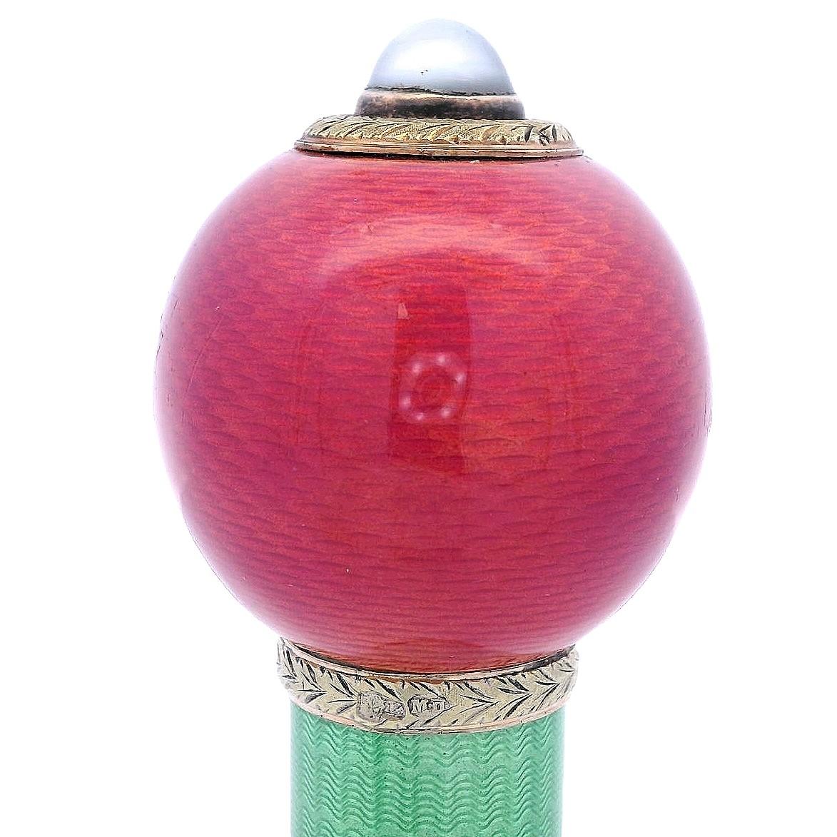 Women's or Men's Antique Imperial  Faberge Rose Gold  Guilloche Enamel Parasol Handle For Sale