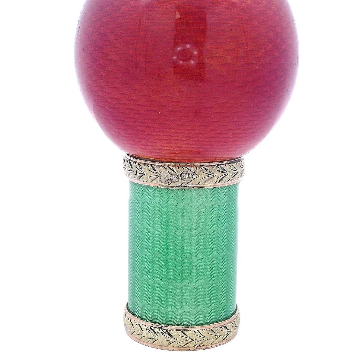 Antique Imperial  Faberge Rose Gold  Guilloche Enamel Parasol Handle For Sale 1