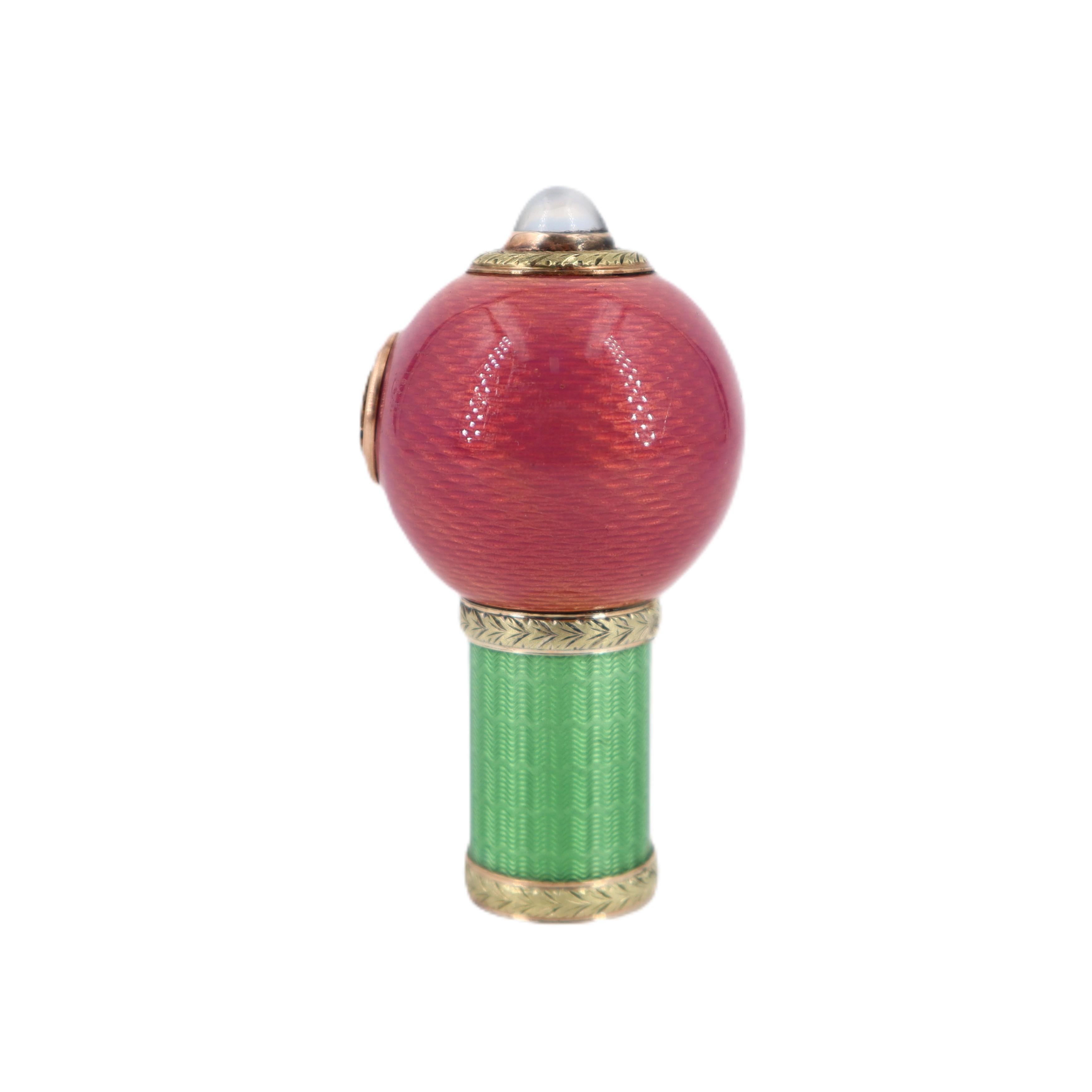 Antique Imperial  Faberge Rose Gold  Guilloche Enamel Parasol Handle For Sale 2