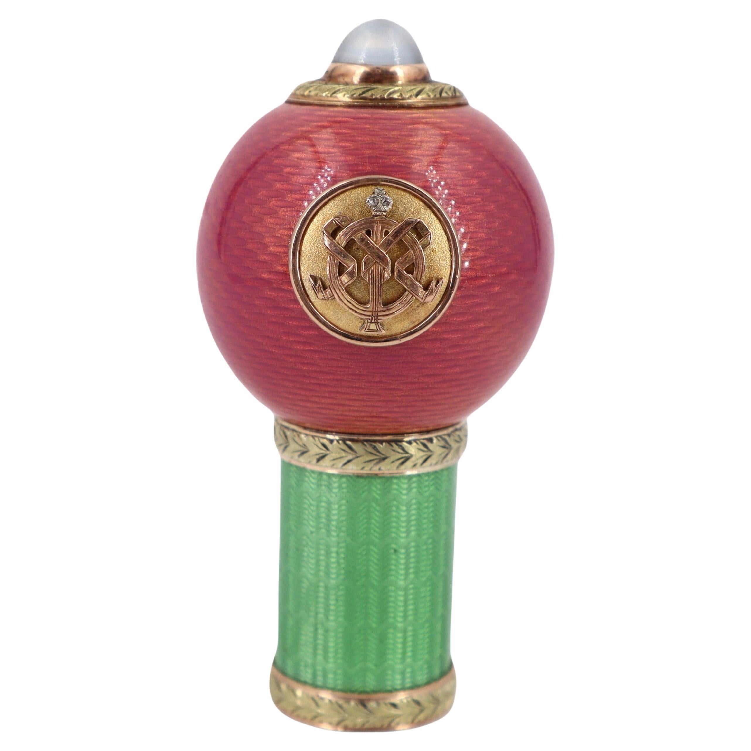 Antike Kaiserliche  Faberge Roségold  Guilloche-Emaille-Griff für Sonnenschirme