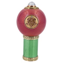 Antique Imperial  Faberge Rose Gold  Guilloche Enamel Parasol Handle