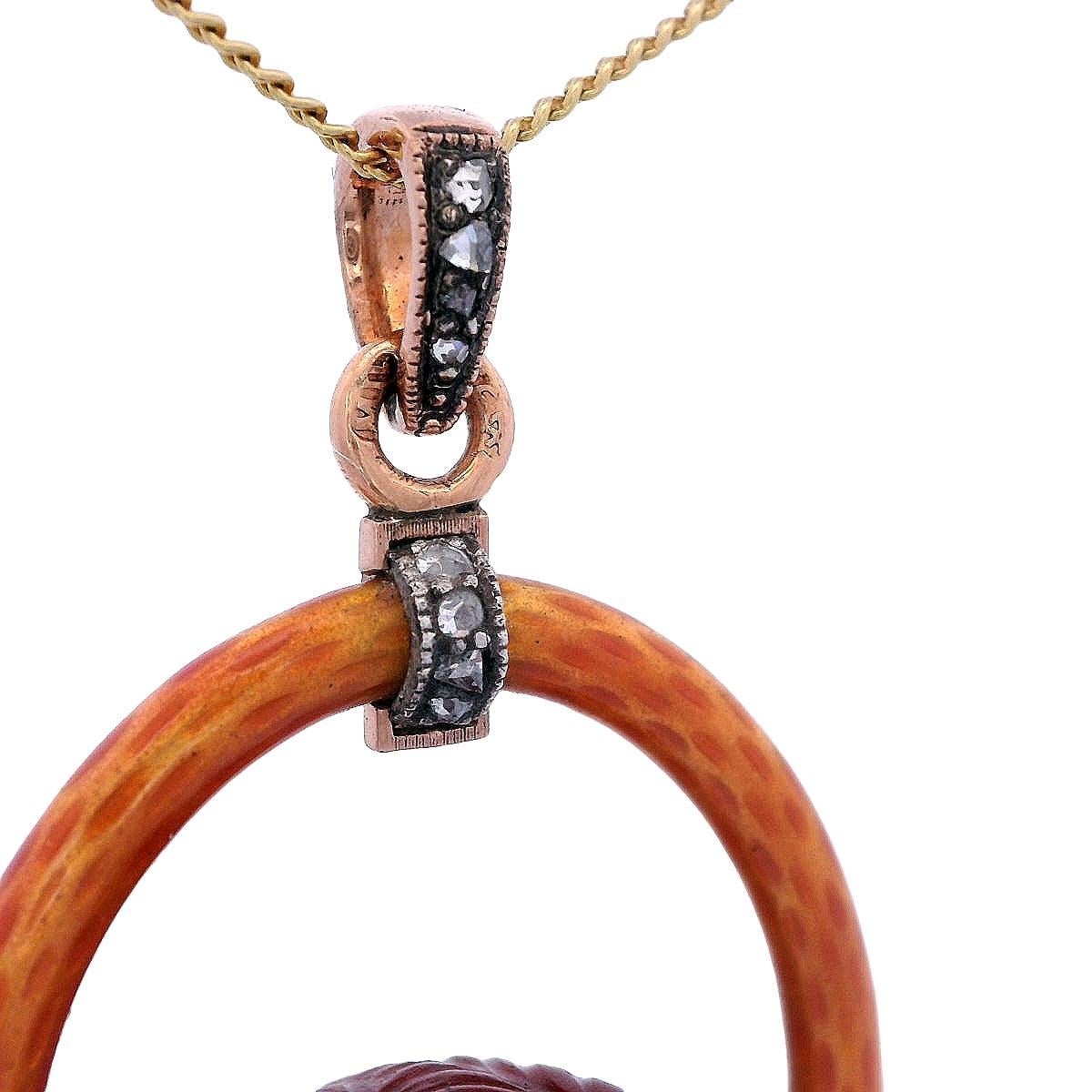 Antico ciondolo Faberge in oro rosa con diamanti smaltati e purpurina in vendita 6