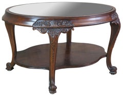 Antique Imperial Furniture Mahogany Glass Two Tier Oval Coffee Side Table