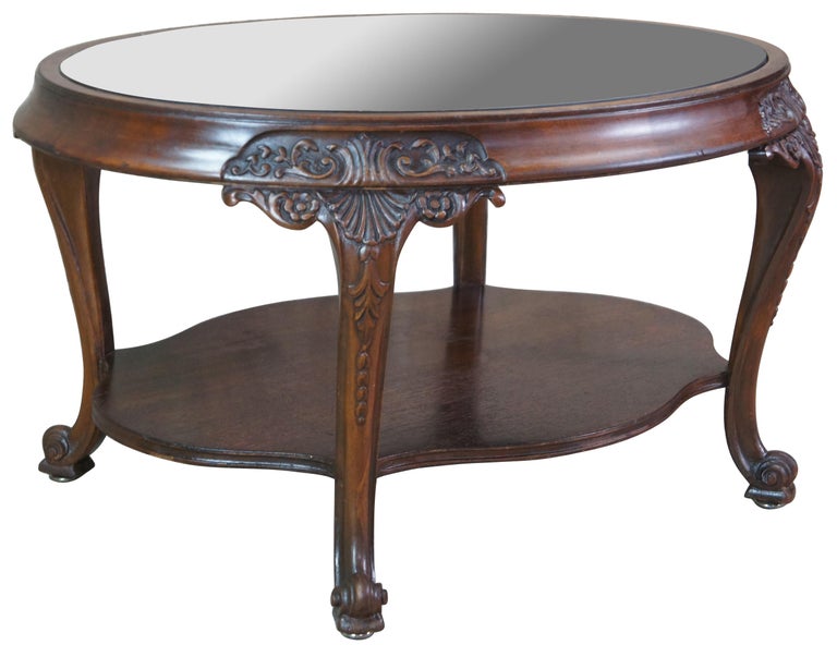 Antique Imperial Furniture Mahogany Glass Two Tier Oval Coffee Side