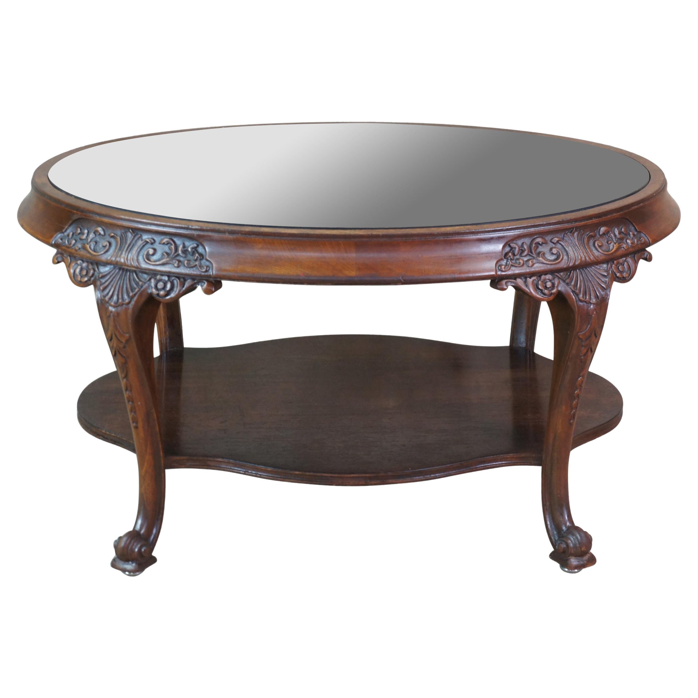 Antique Imperial Furniture Mahogany Glass Two Tier Oval Coffee Side Table