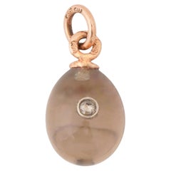 Antique Imperial Gold-Mounted Smoky Quartz Diamond Egg Pendant by Oskar Pihl Antique Imperial Gold-Mounted Smoky Quartz Diamond Egg Pendant by Oskar Pihl