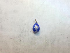 Antique Imperial Guilloche Blue Enamel Egg Pendant Fish, by Alfred Thielemann