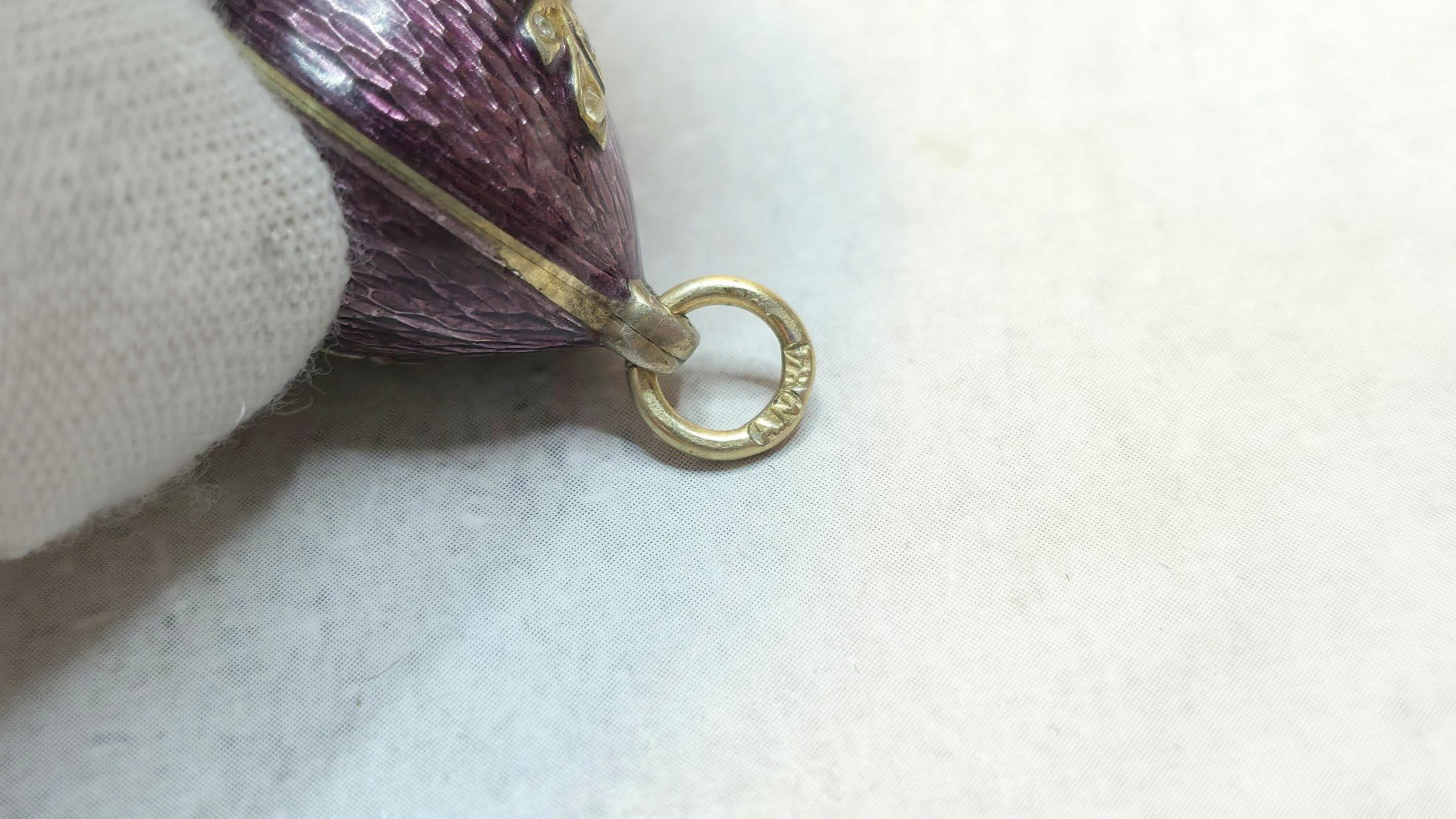 Antiker kaiserlicher Guilloche-Emaille-Ei-Anhänger, Werkmeister Anders Nevalainen im Angebot 5