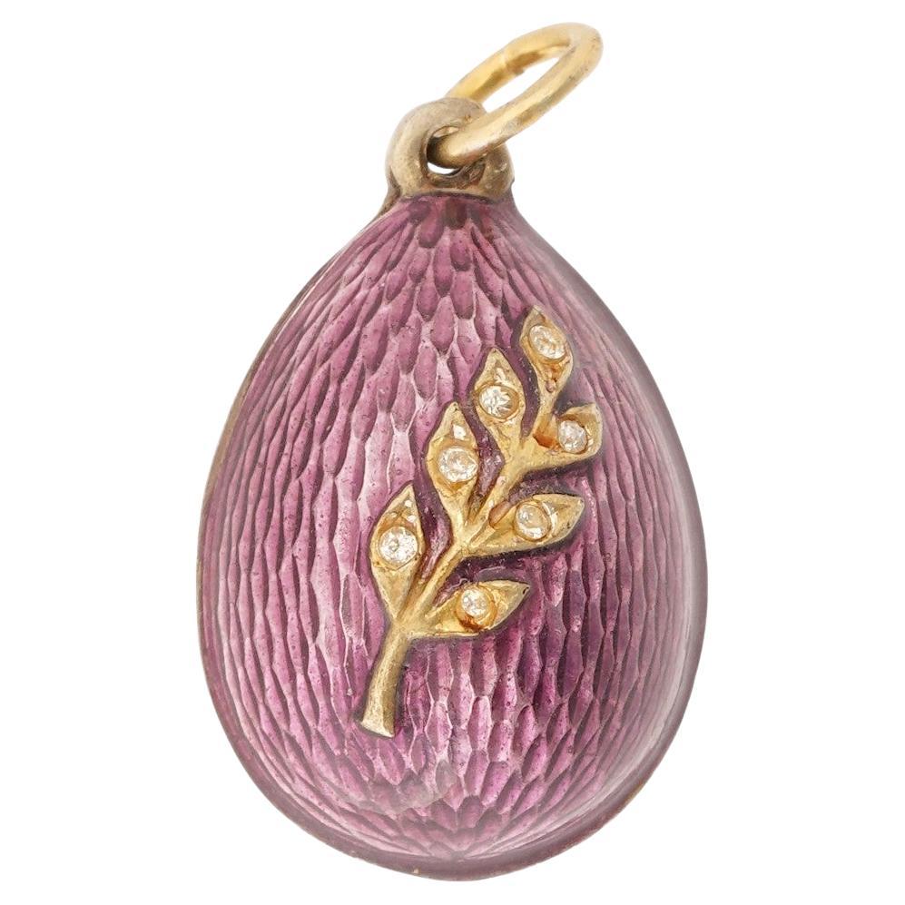 Antique Imperial Guilloche Enamel Egg Pendant, Workmaster Anders Nevalainen