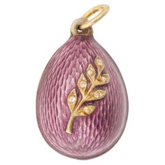 Antique Imperial Guilloche Enamel Egg Pendant, Workmaster Anders Nevalainen