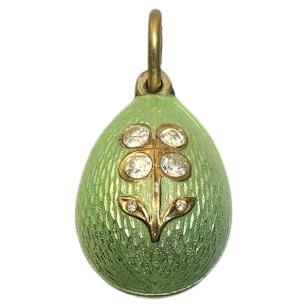 Antique Imperial Guilloché Enamel Egg Pendant, Workmaster Hjalmar Armfeltd