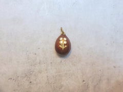 Antique Imperial Guilloche Red Enamel Egg Pendant, Workmaster Alfred Thielemann