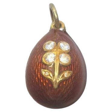 Antique Imperial Guilloche Red Enamel Egg Pendant, Workmaster Alfred Thielemann