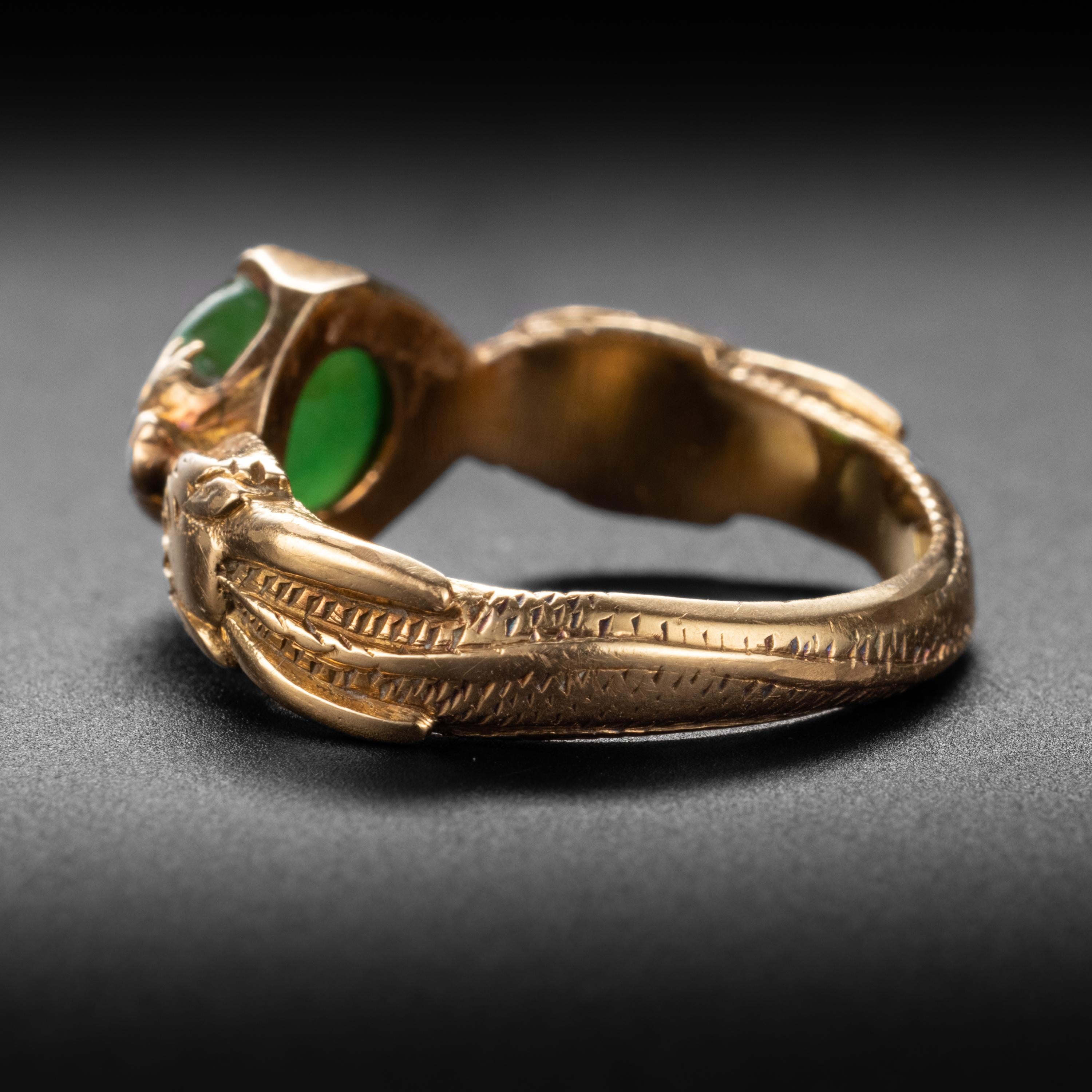 Art Nouveau Antique Imperial Jade & Pure Gold Dragon Ring