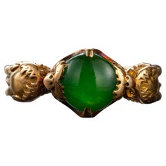 Antique Imperial Jade & Pure Gold Dragon Ring