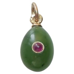 Antique Imperial Jade Ruby Gold Egg Pendant by Anders Nevalainen