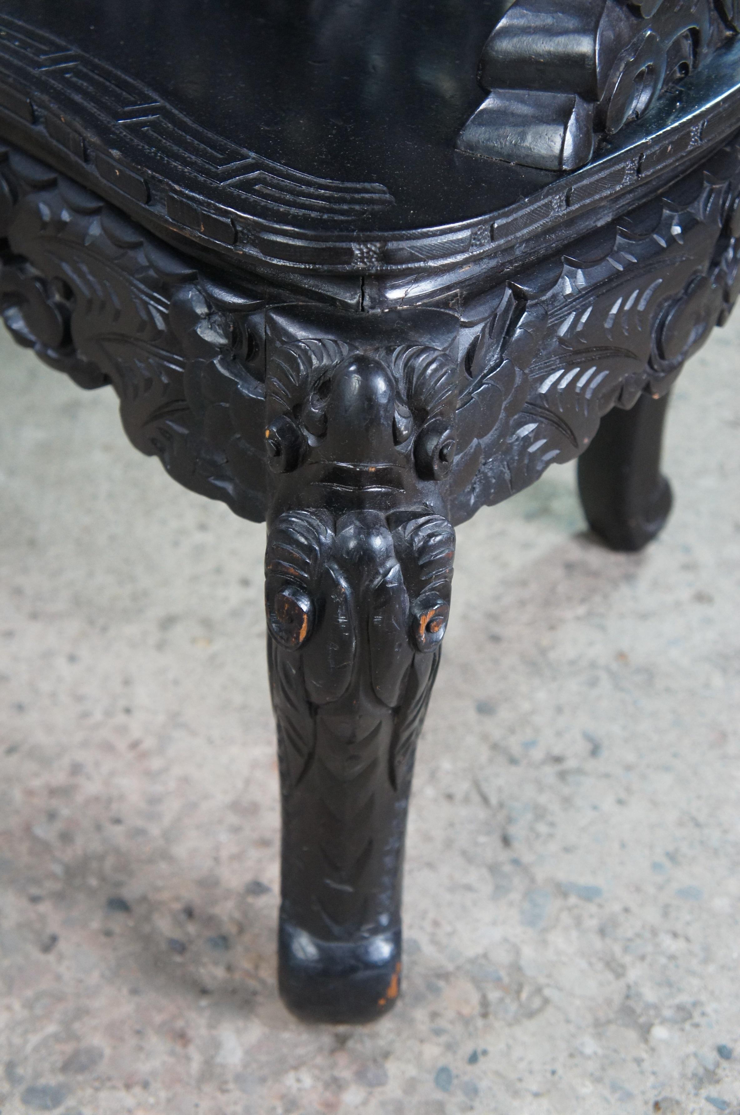 Antique Imperial Meiji Japanese Ebonized High Relief Carved Dragon Bench 5