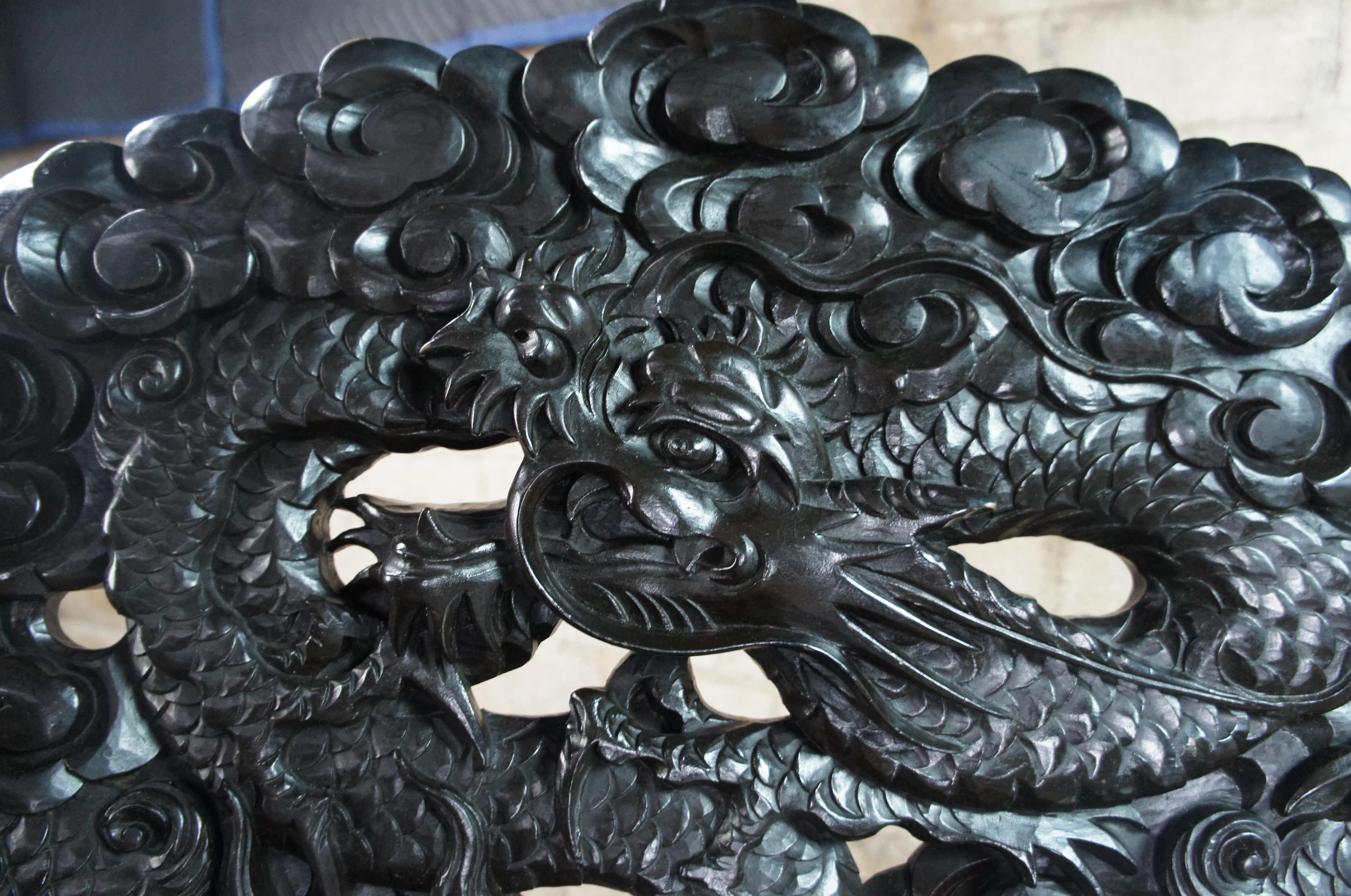 Hardwood Antique Imperial Meiji Japanese Ebonized High Relief Carved Dragon Bench