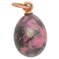 Antiguo Colgante Imperial Gold Diamond Egg de Rodonita de Phillip Theodore Ringe