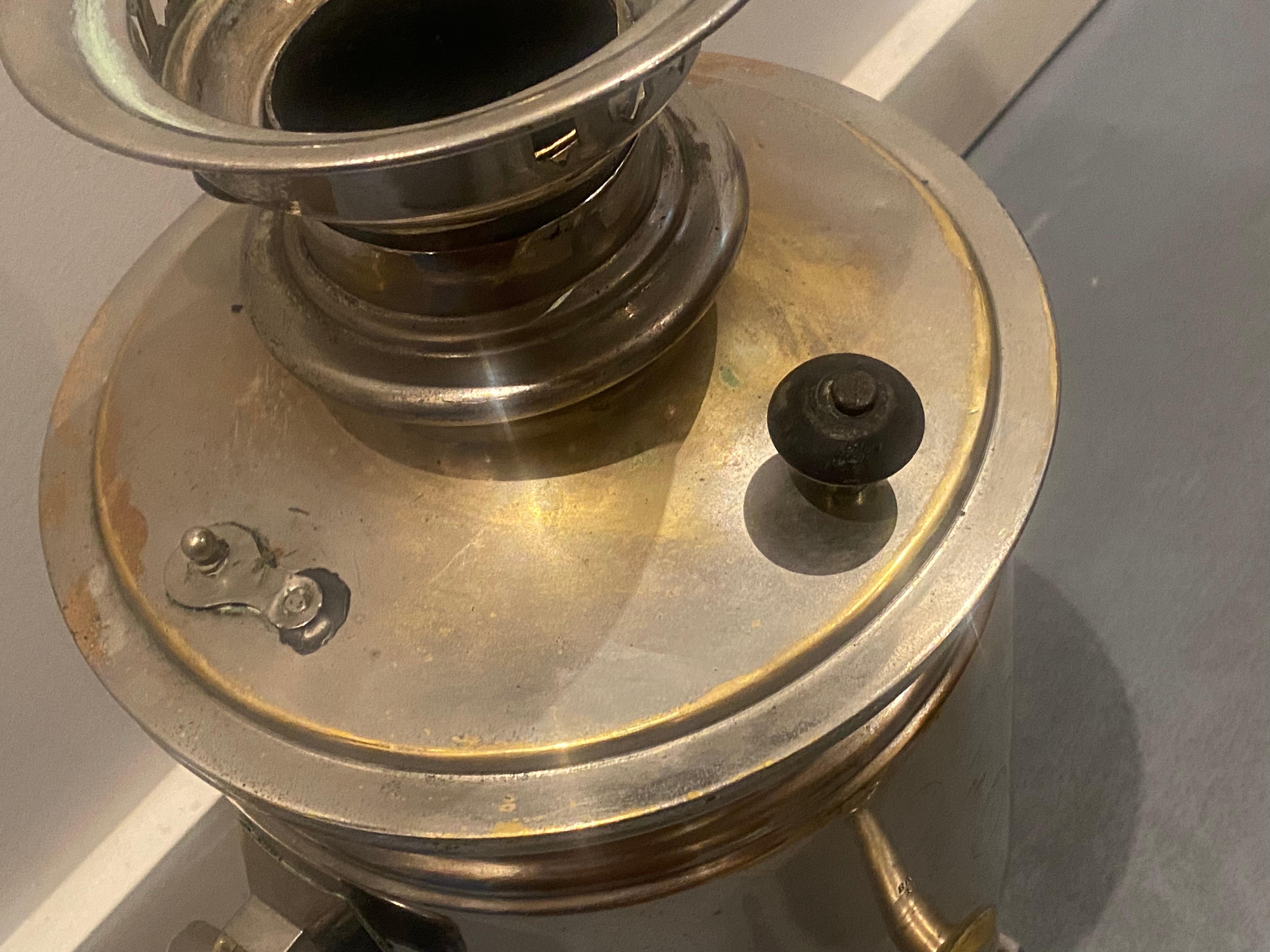 Antique Imperial Russia Batashew Tula Factory Brass Nickel Plated Samovar For Sale 2
